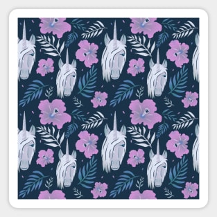 Unicorn Pink Hibiscus Flower Leaves Tropical Pattern Magnet